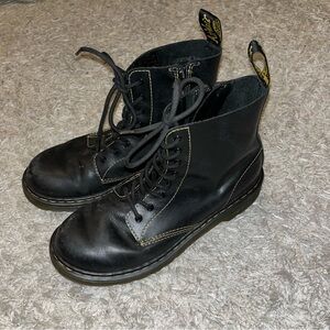 DR. MARTENS Black Matte Leather Lace Up Boots with Zippers